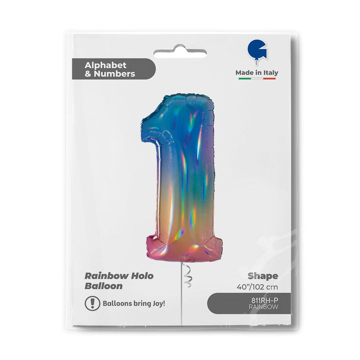 Number 1 Colourful Rainbow Foil Balloon 40"
