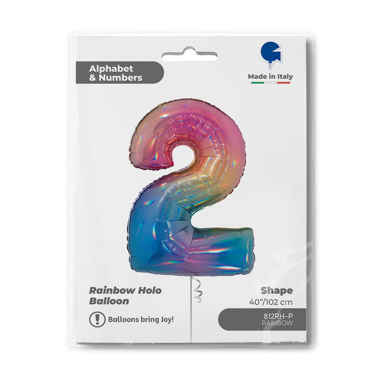 Number 2 Colourful Rainbow Foil Balloon 40"