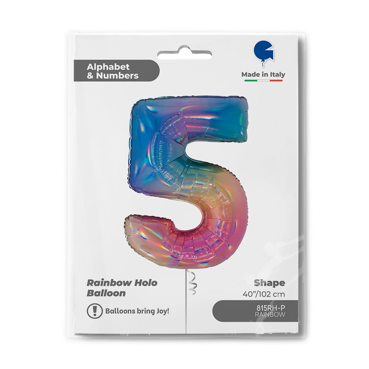 Number 5 Colourful Rainbow Foil Balloon 40"