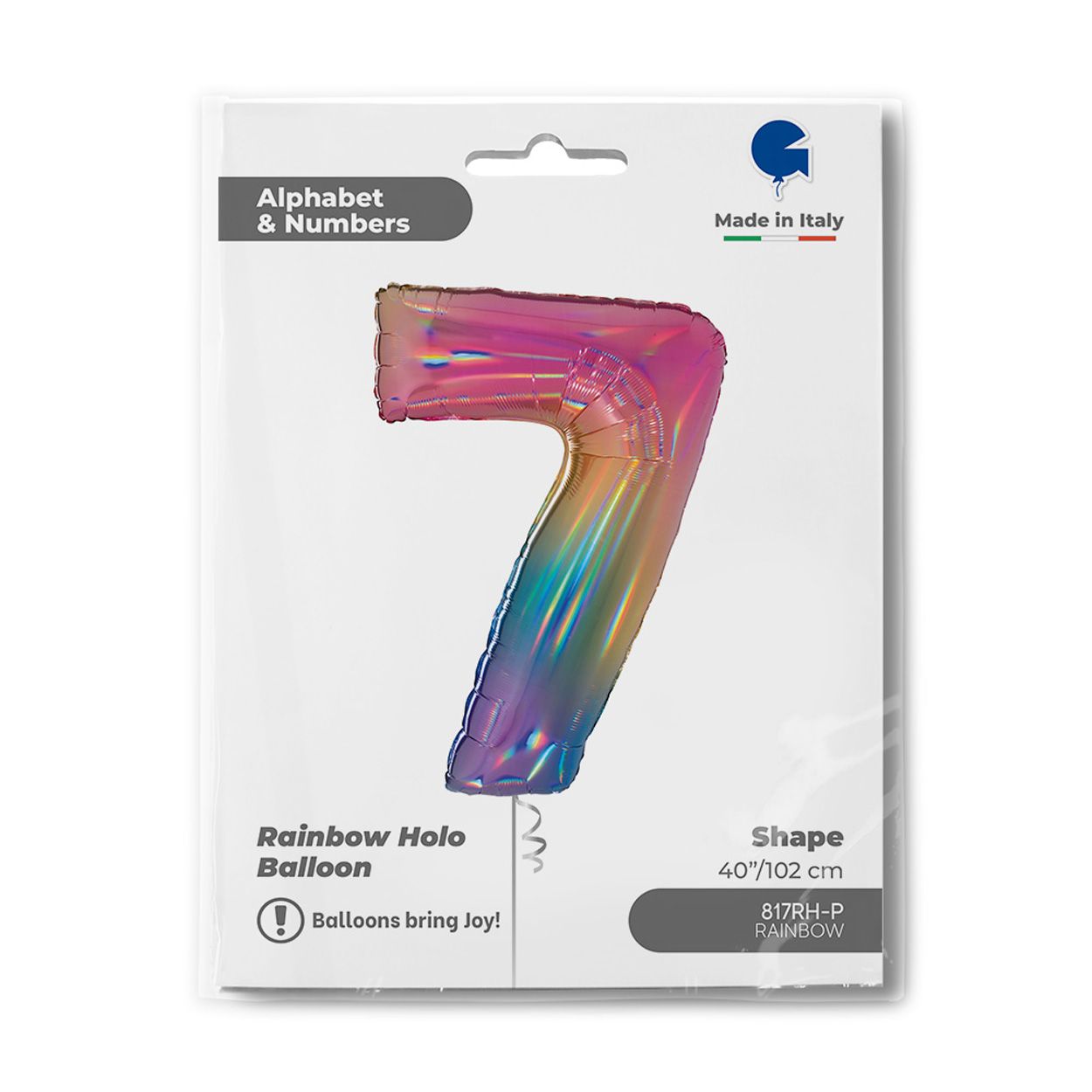 Number 7 Colourful Rainbow Foil Balloon 40"