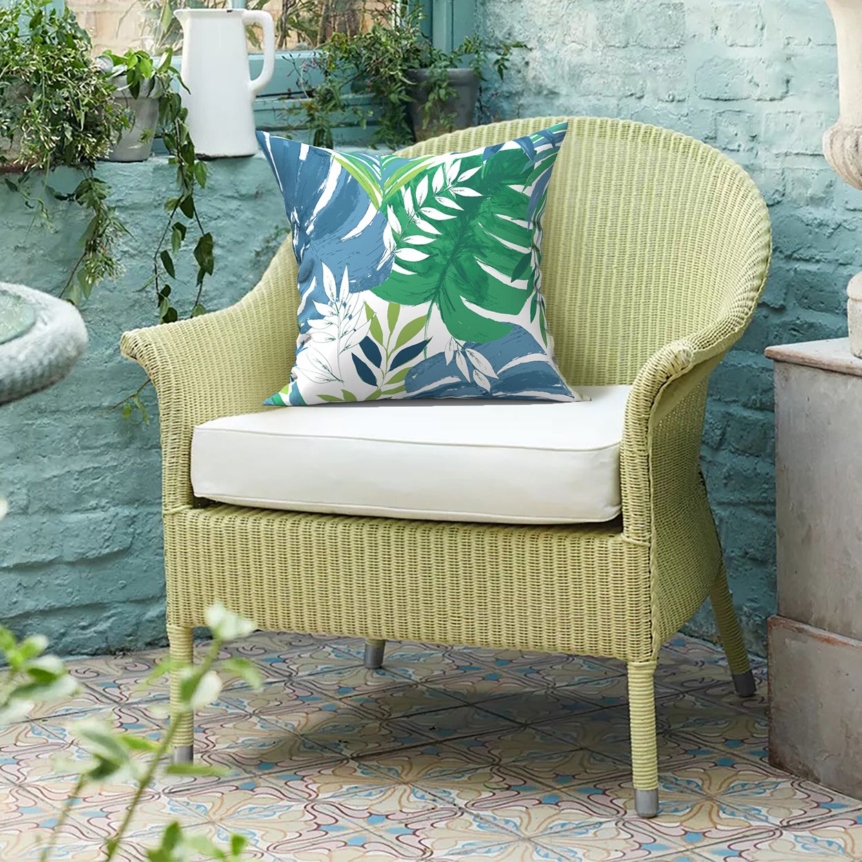 Blue & Green Leaf Pattern Cushion