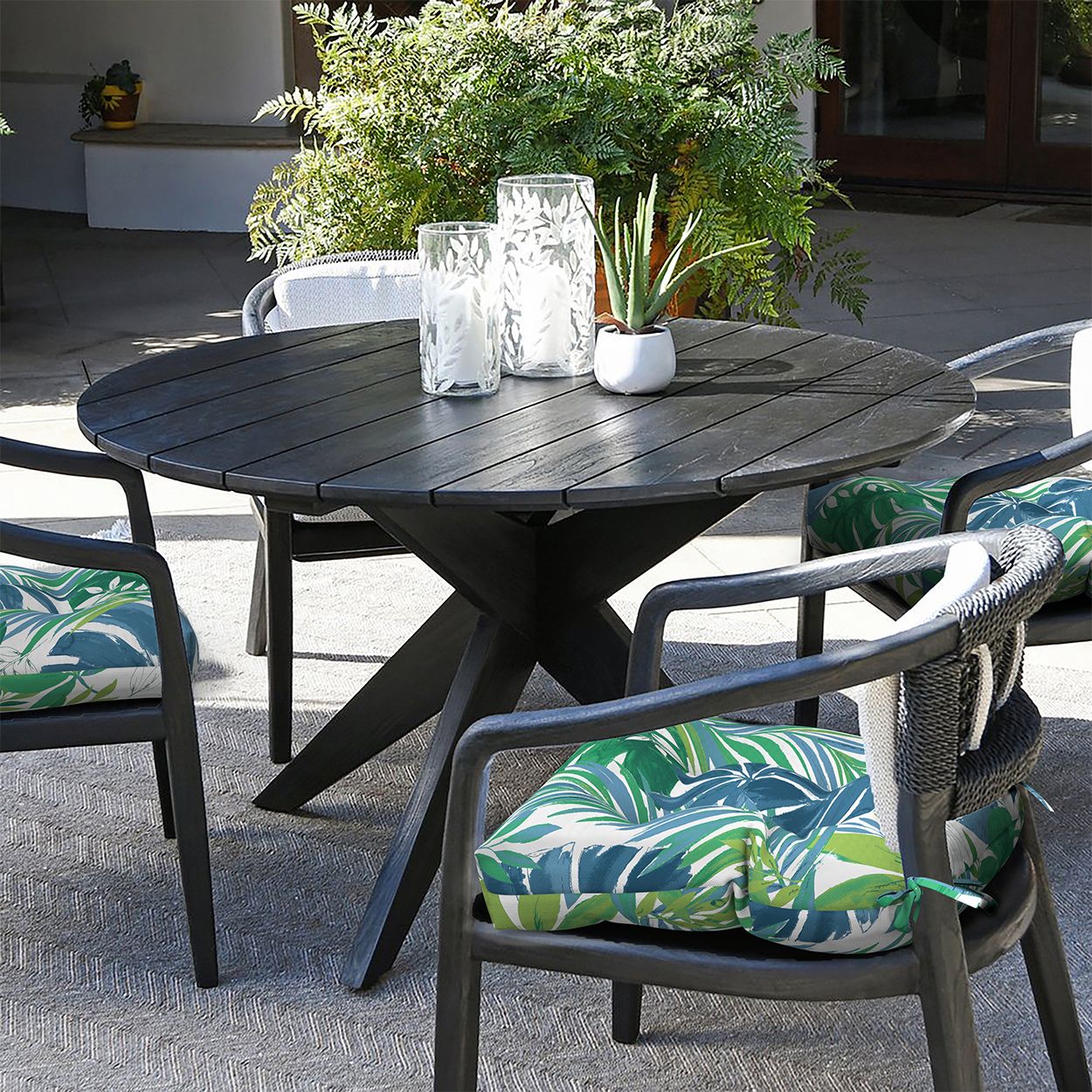 Blue & Green Leaf Pattern Seat Cushion