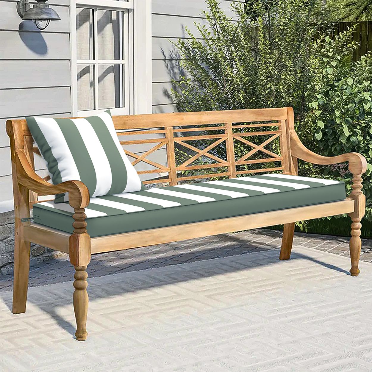 Khaki Stripe Pattern Bench Cushion