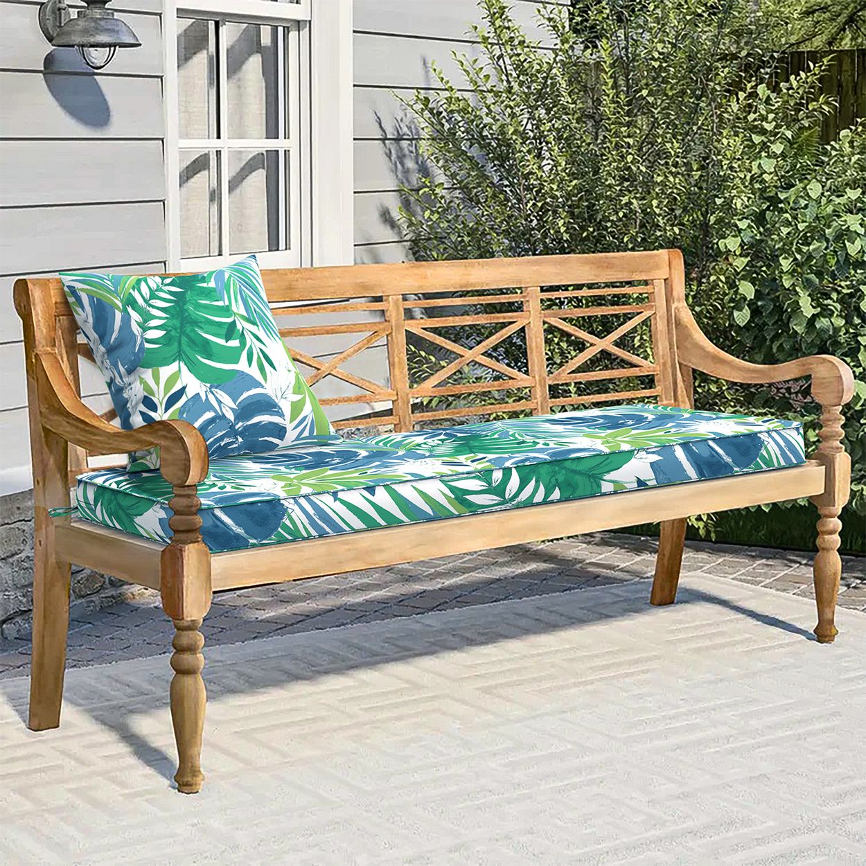 Blue Leaf Pattern Bench Cushion