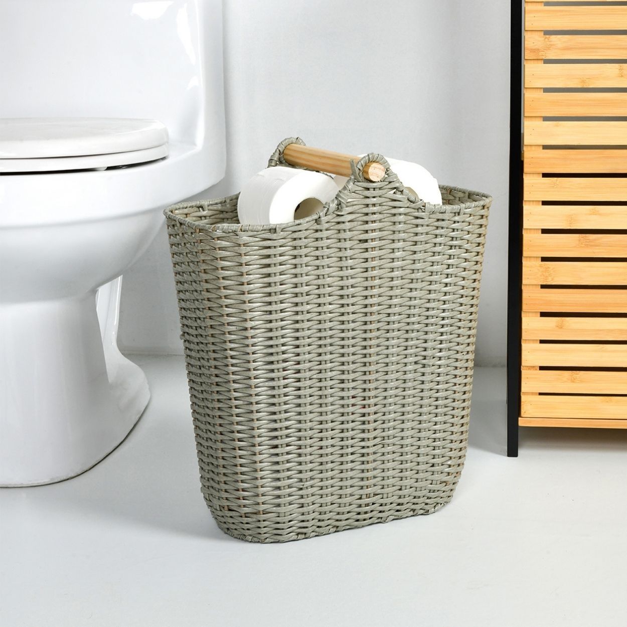 Wood & Plastic Toilet Roll Basket