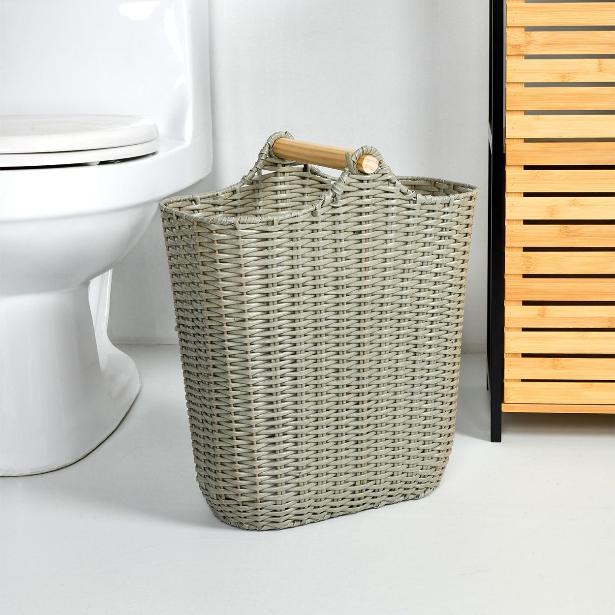 Wood & Plastic Toilet Roll Basket
