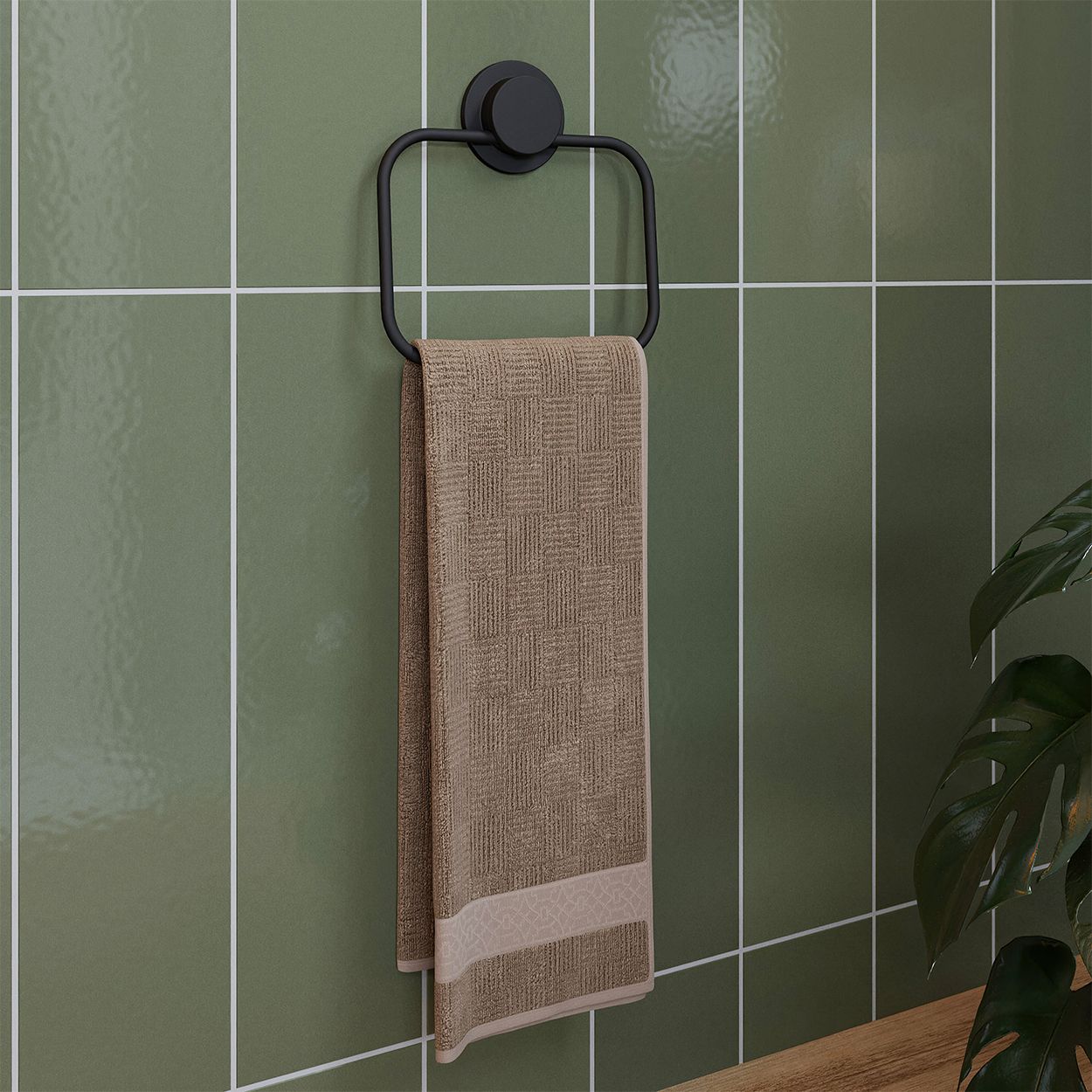 Croydex Stick 'n' Lock Towel Ring Matt Black