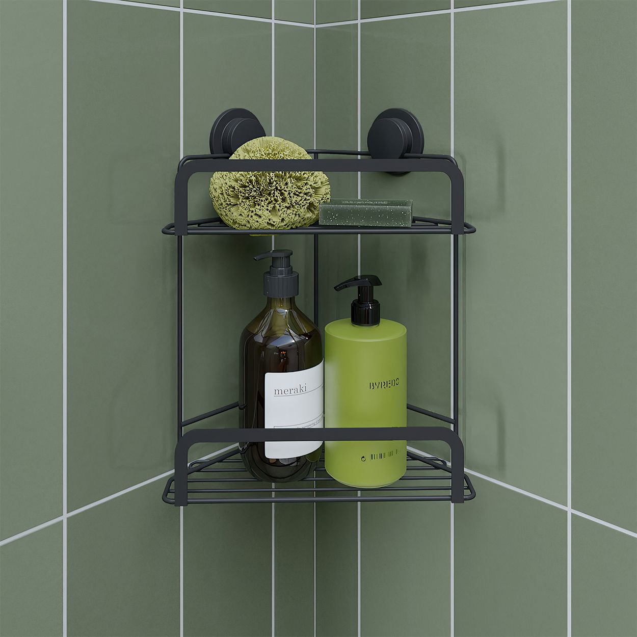 Croydex Stick 'n' Lock 2 Tier Corner Basket Matt Black