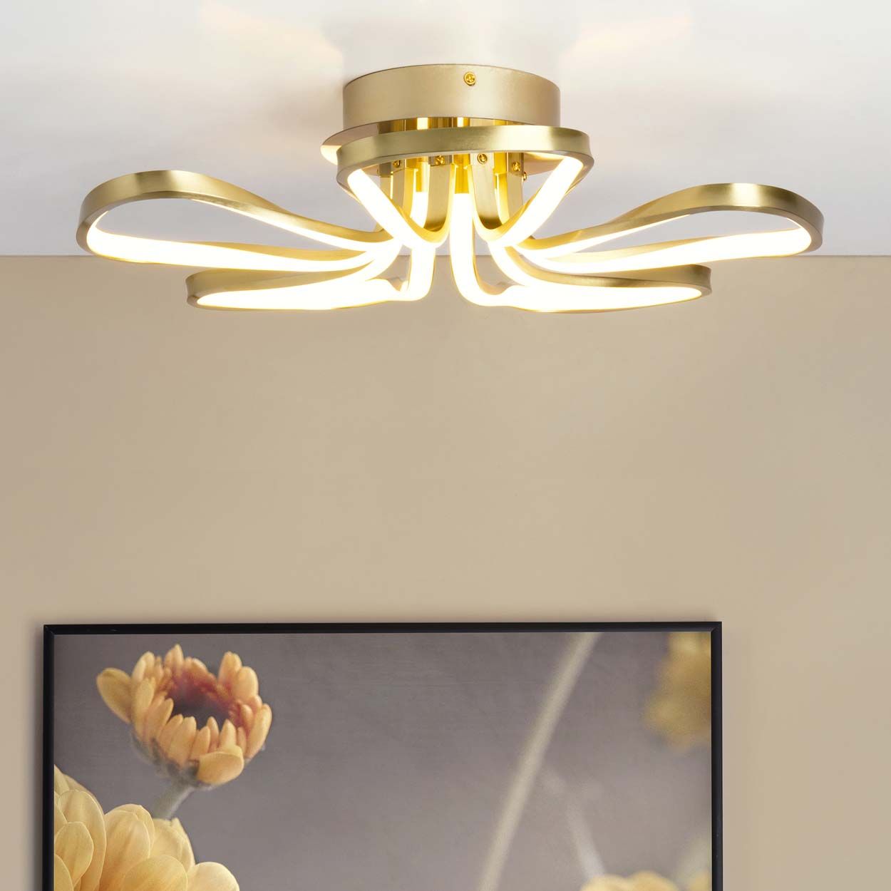 Cascade Lighting Brien 5 Petals Led Flush Satin Brass