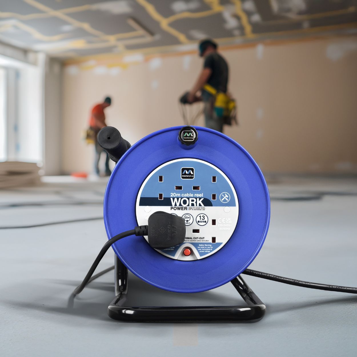 Masterplug 4 Socket 20m 13A Open Cable Reel with Thermal Cut-Out, Blue