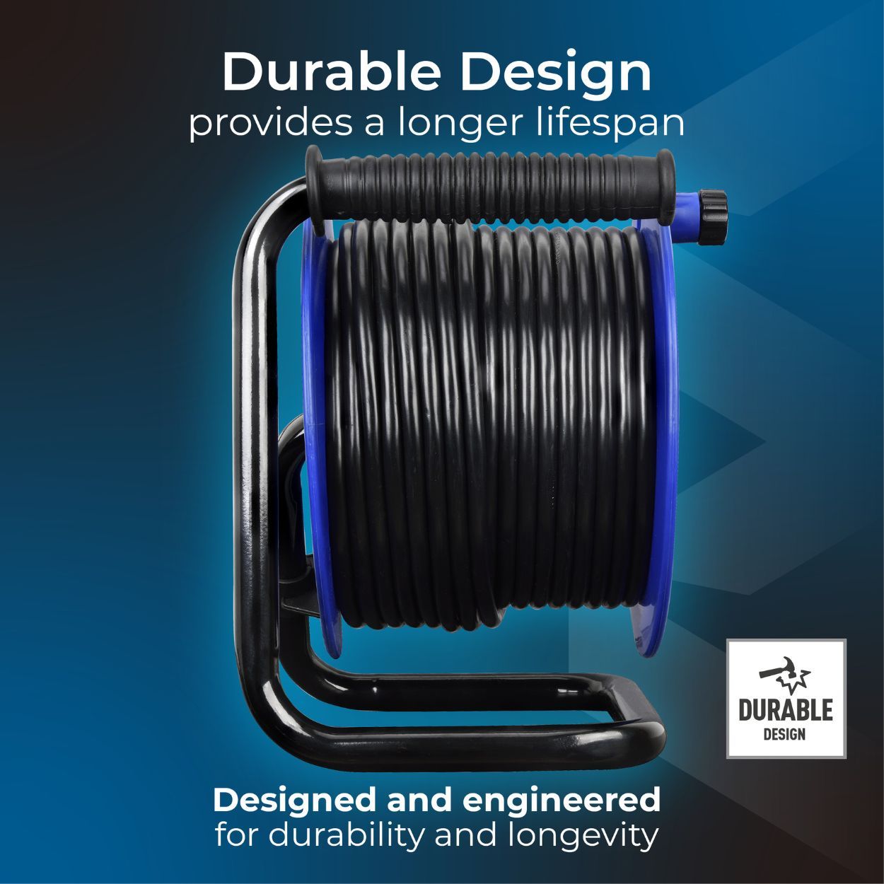 Masterplug 4 Socket 20m 13A Open Cable Reel with Thermal Cut-Out, Blue