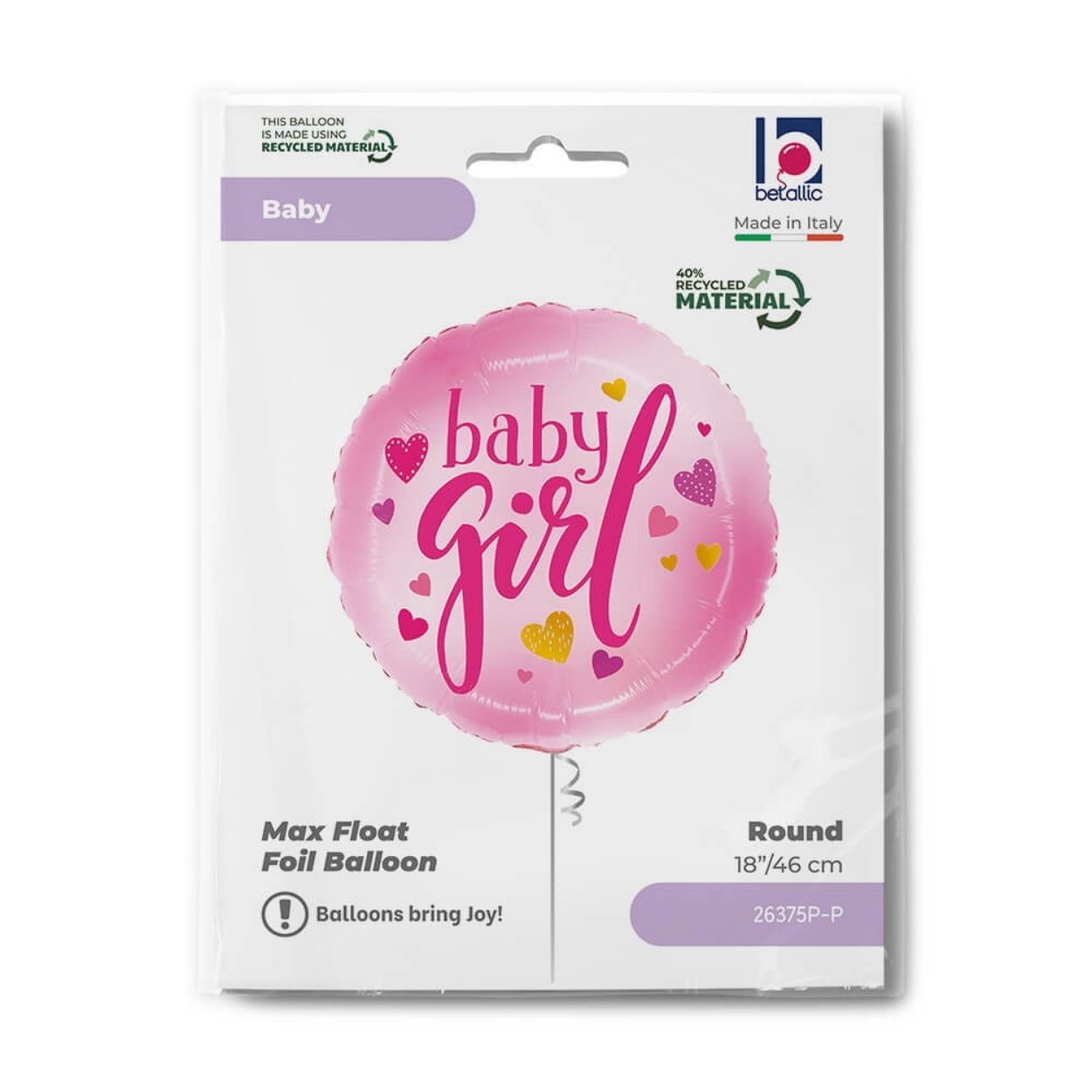 Standard Foil Balloon Baby Girl Pink Hearts