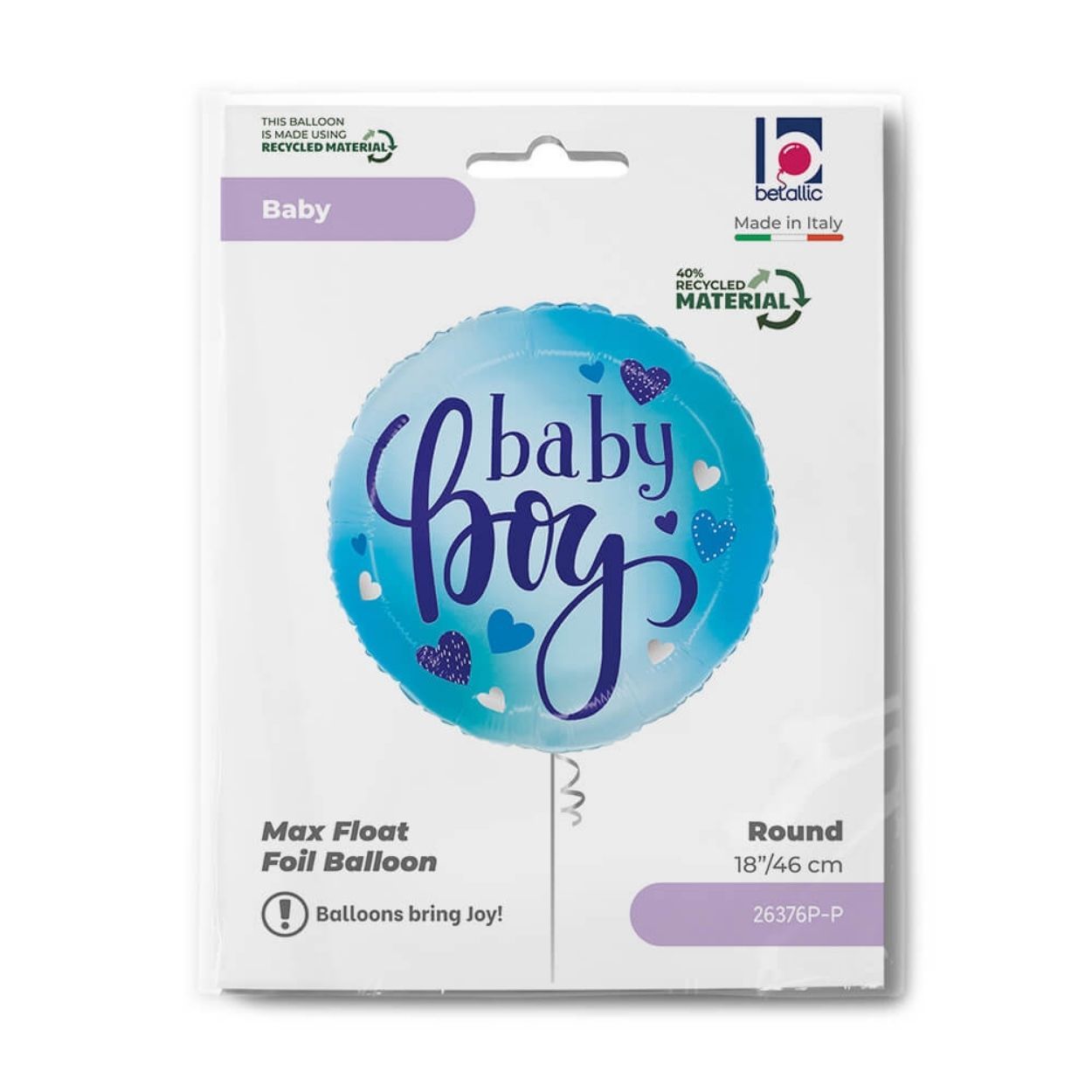 Standard Foil Balloon Baby Boy Blue Hearts