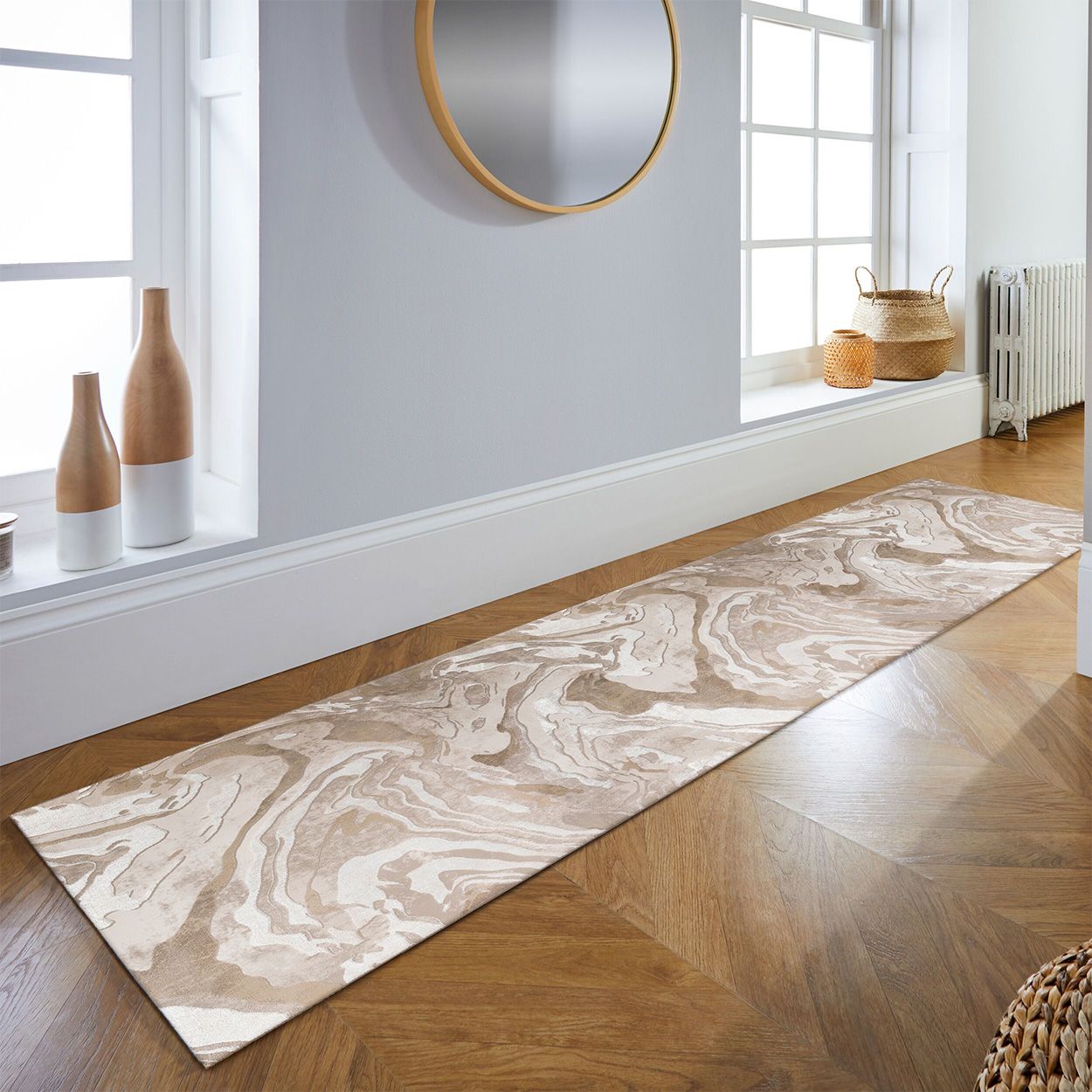 Marbled Metallic Natural Runner 66x220cm