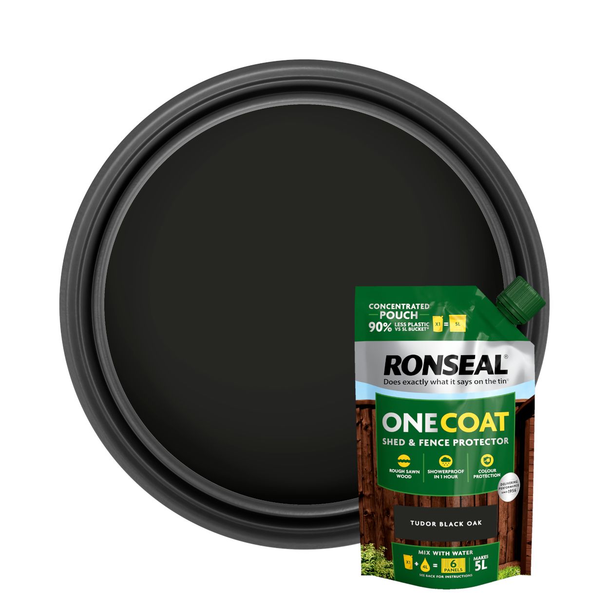 Ronseal One Coat Shed & Fence Protector Refill Pouch Tudor Black Oak 950Ml
