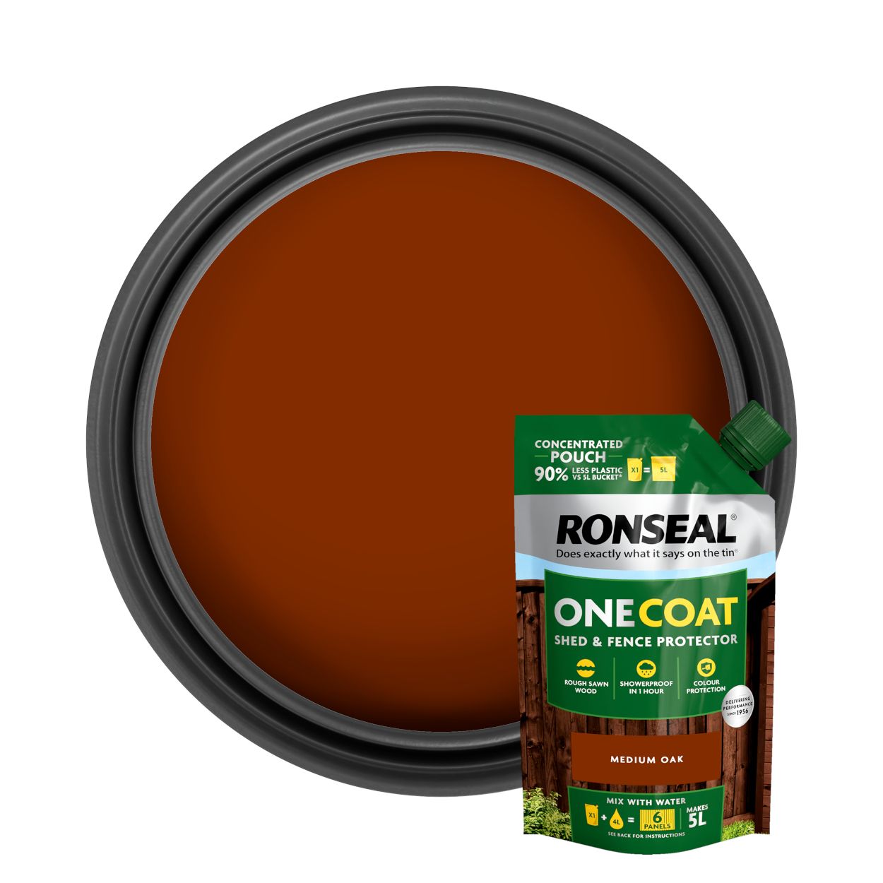 Ronseal One Coat Shed & Fence Protector Refill Pouch Medium Oak 950Ml