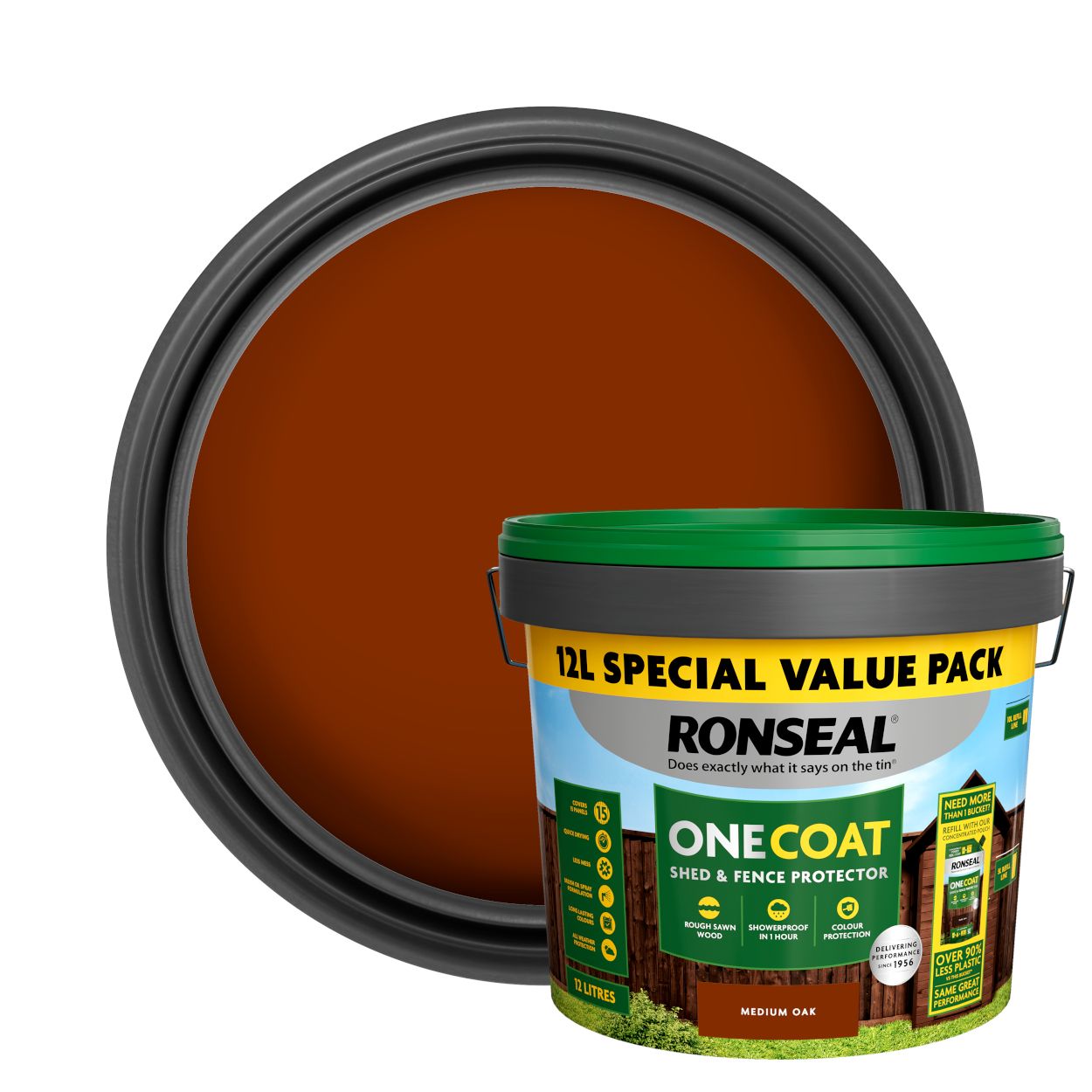 Ronseal One Coat Shed & Fence Protector Medium Oak 12L