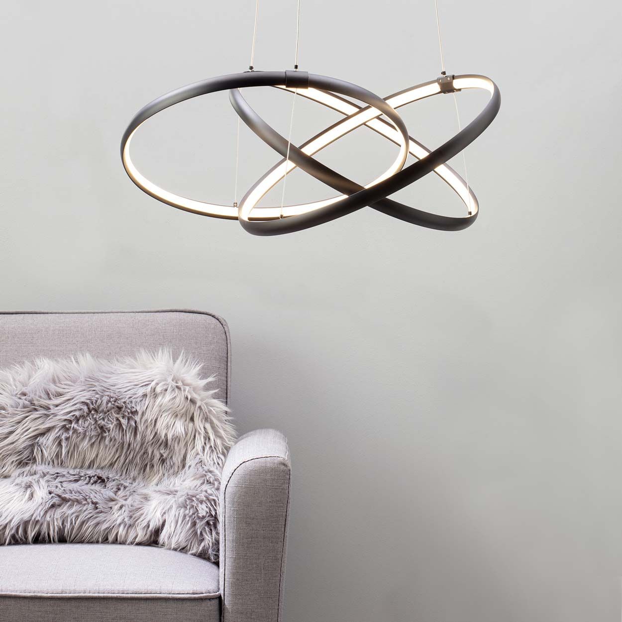 Cascade Lighting Clifford Led Triple Ring Pendant Sat Black