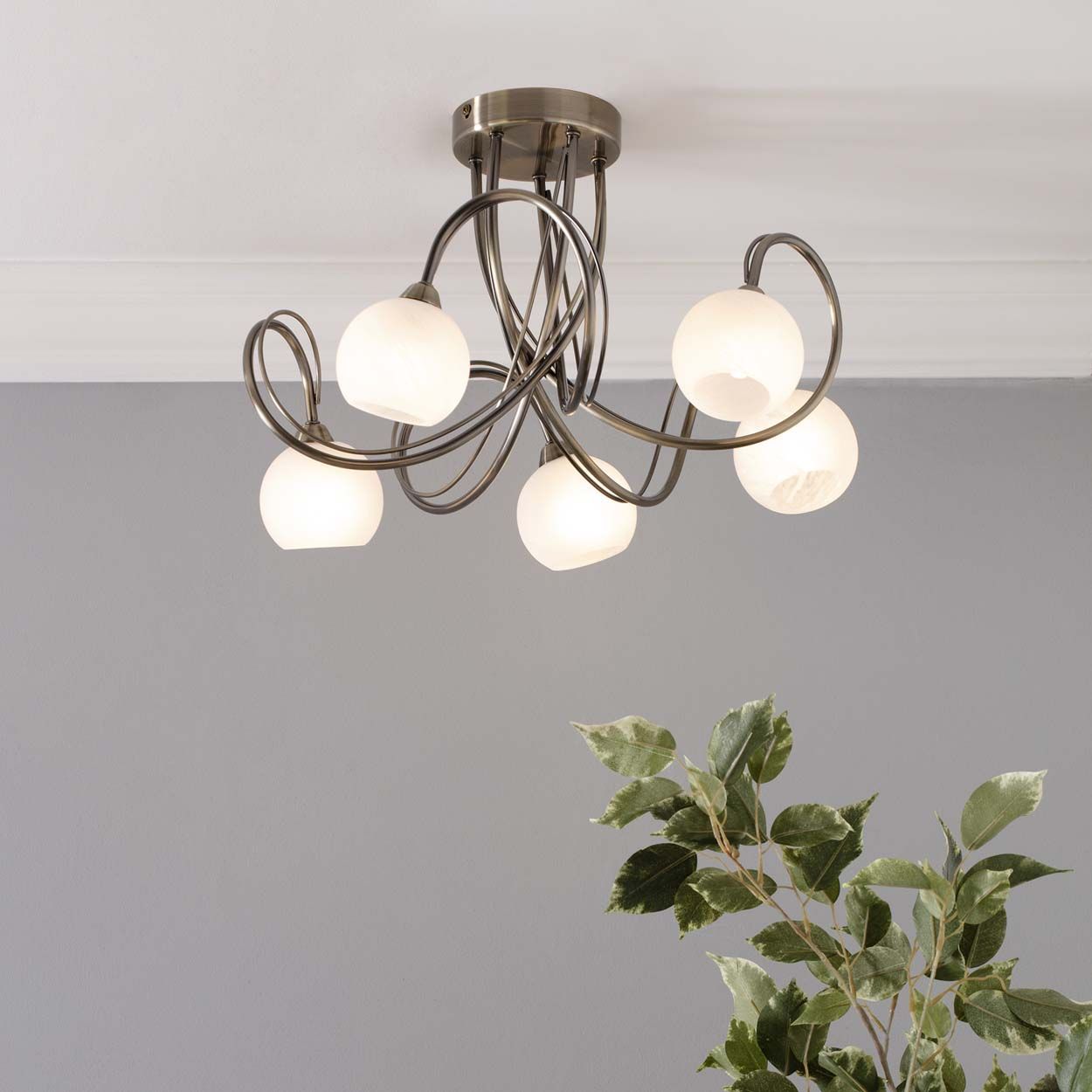 Cascade Lighting Ella 5 Light Flush Ant Brass