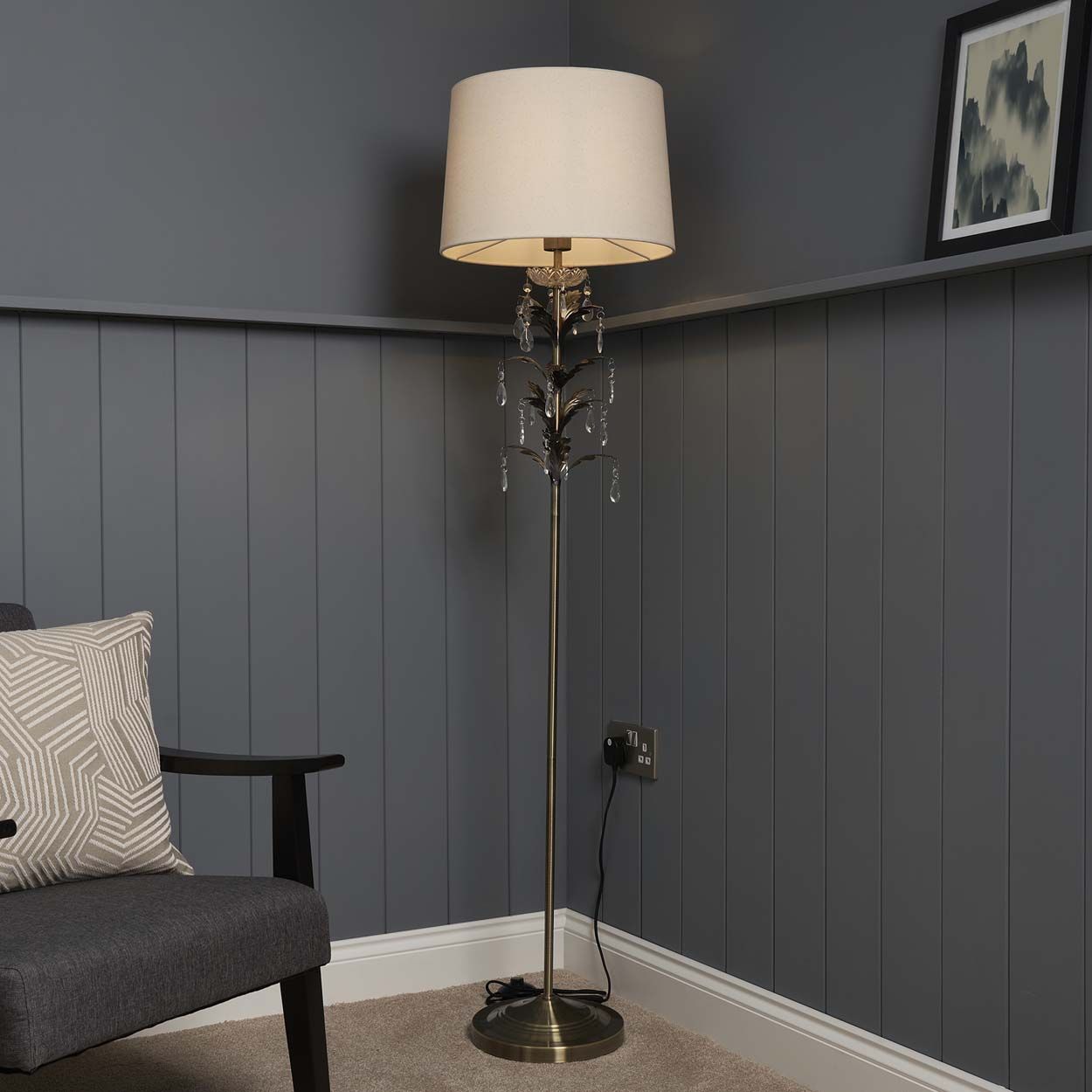 Cascade Lighting Shay Floor Lamp Ant Brass Champagne