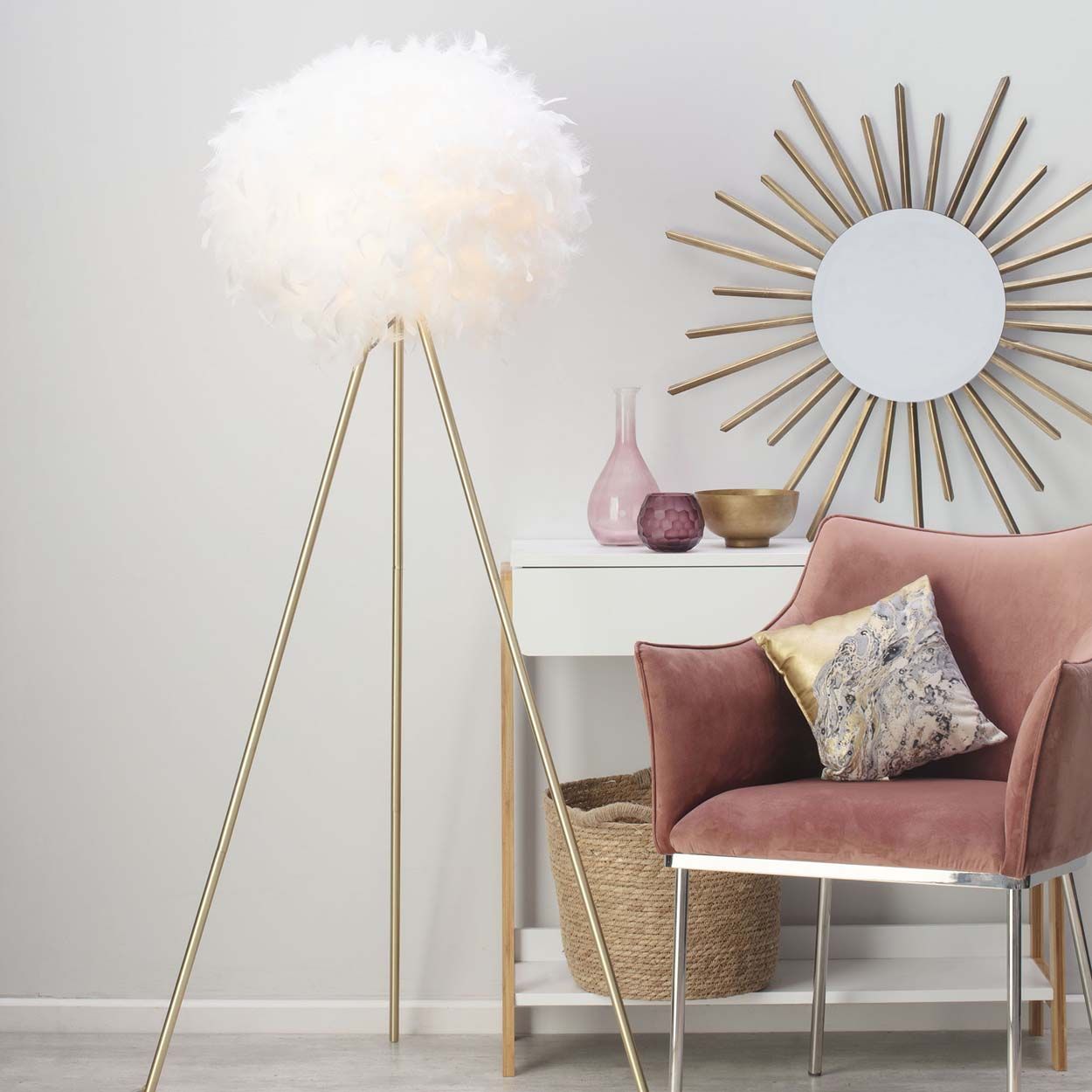 Cascade Lighting Lucas Feather Tripod Floor Lamp