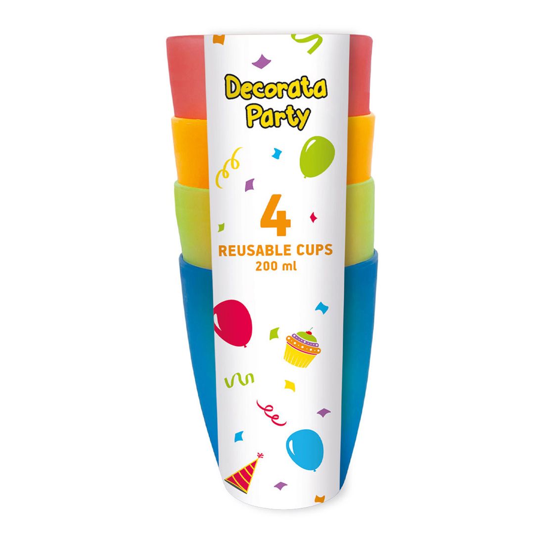Party Reusable Coloured Cups 4 Pack