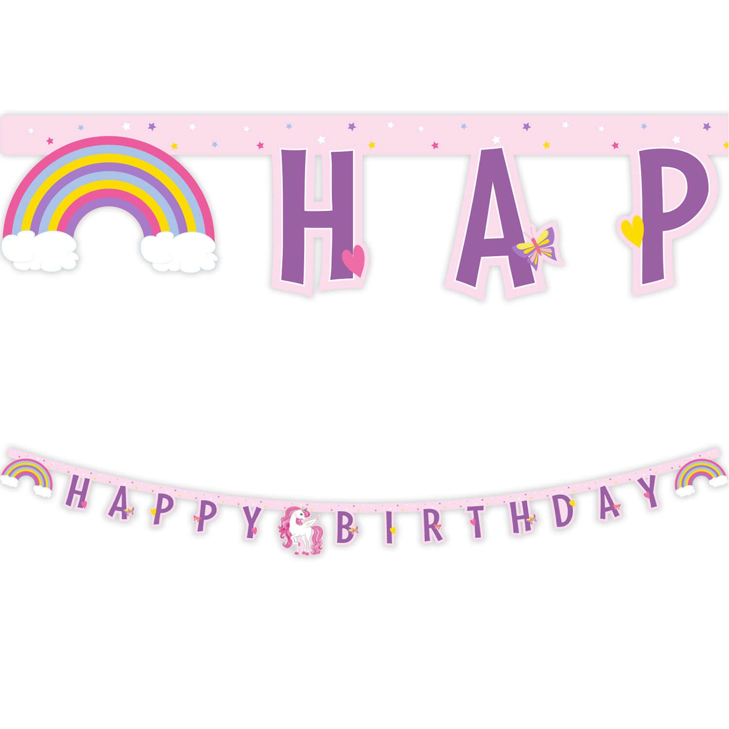Rainbow Unicorn Happy Birthday Banner