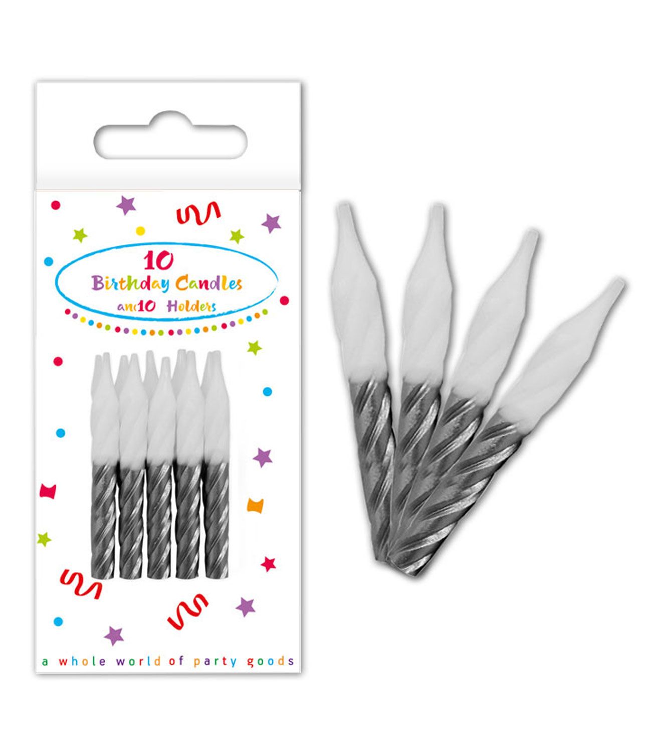 Birthday Candles Spiral Silver 10 Pack
