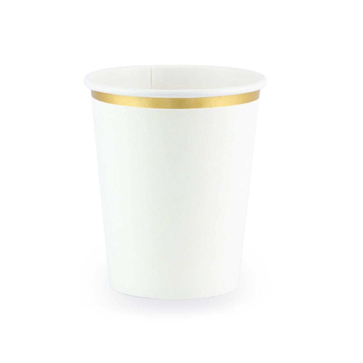 White With Gold Band Paper Cups 260ml 6 Pack