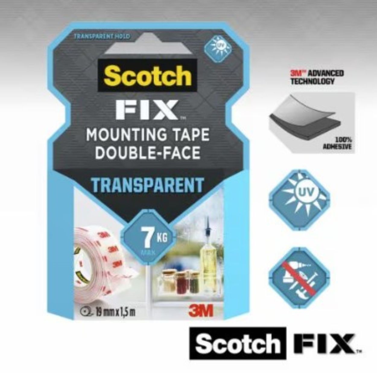 Scotch-FIX Transparent Mounting Tape 19 mm x 1,5 m