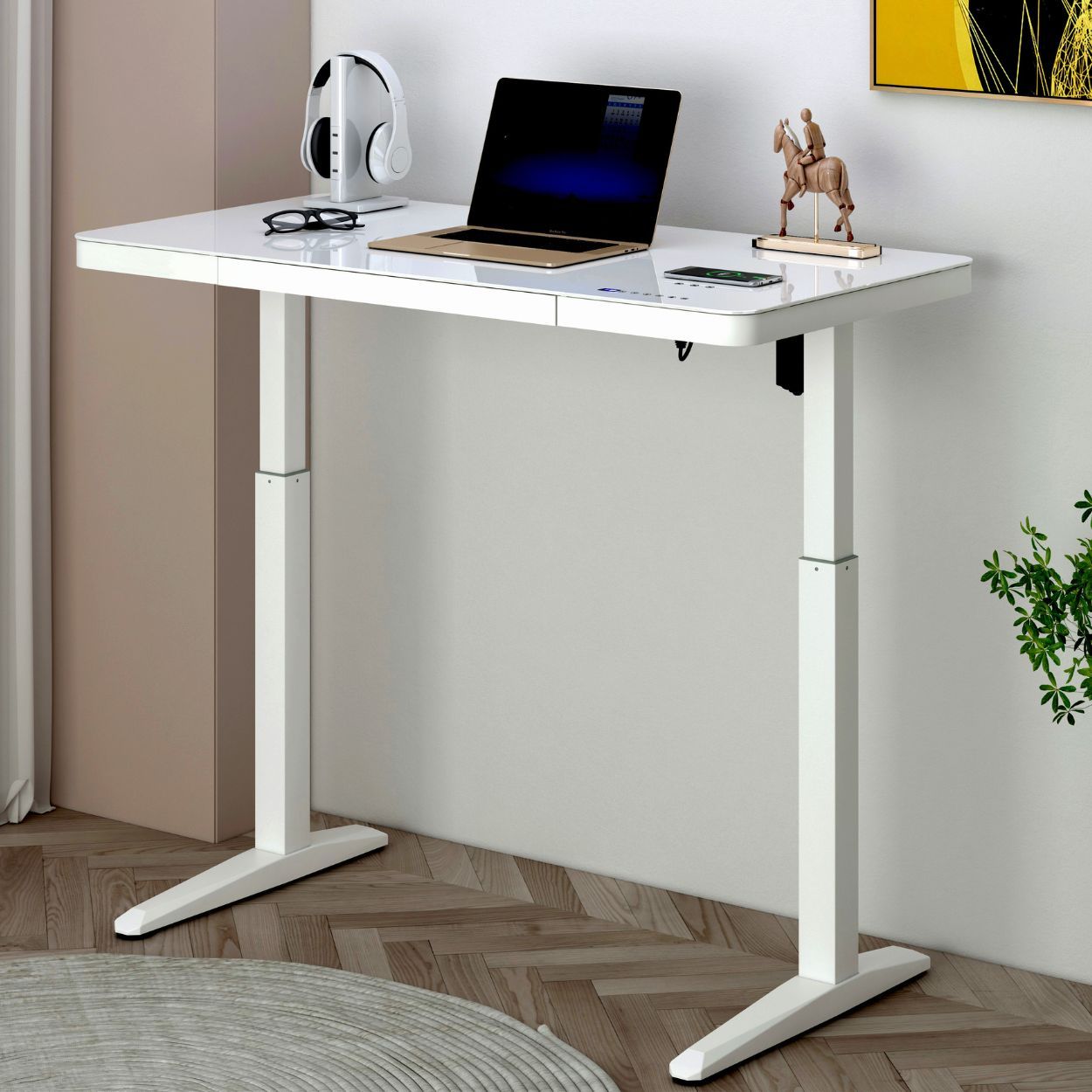 Electric Height Adjustable Glass Desk 118x120x60 cm