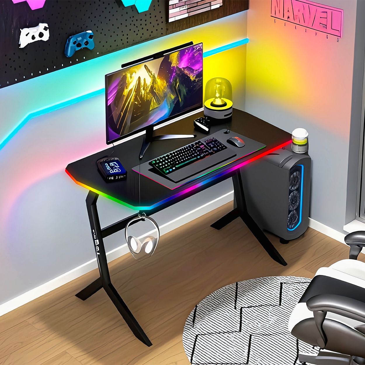 Black Gamer Desk 76x120x60 cm