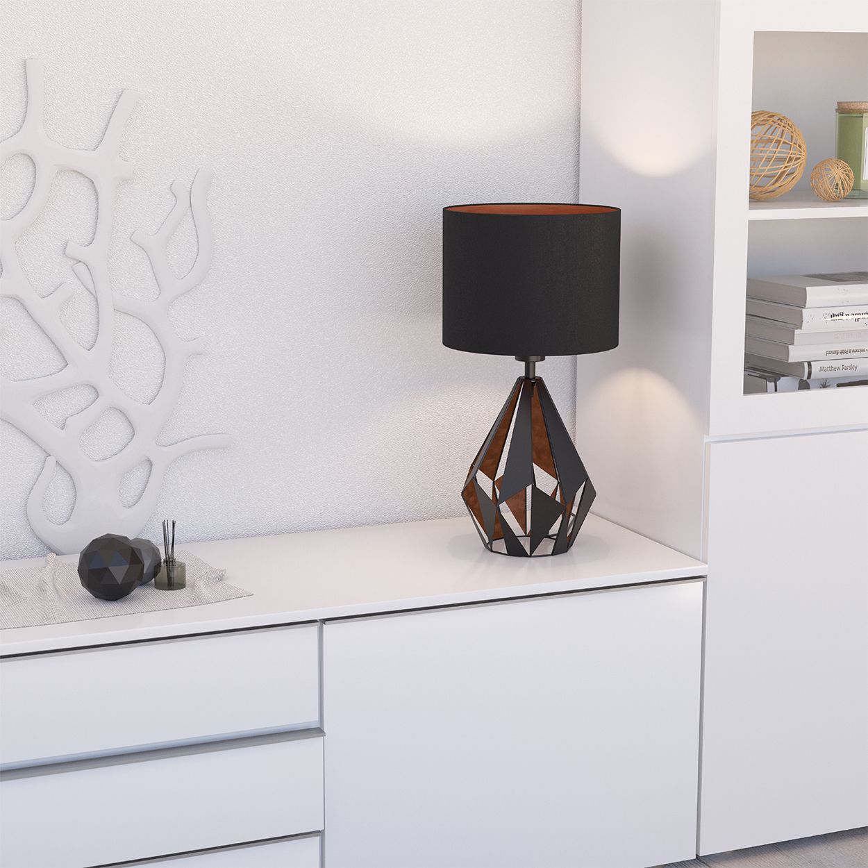 EGLO Carlton 5 1-Light Geometric Black And Copper Table Lamp