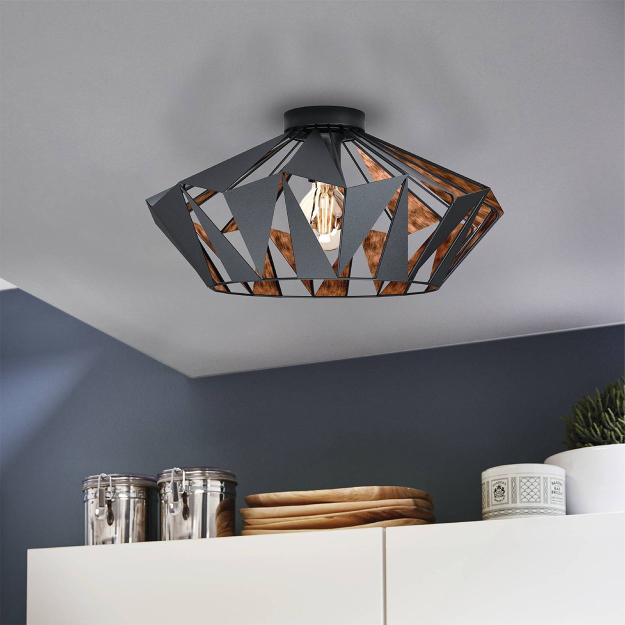 EGLO Carlton 6 1-Light Geometric Black And Copper Ceiling Light