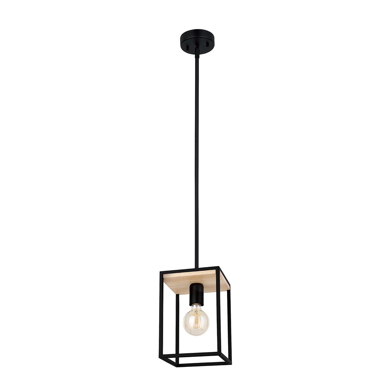 EGLO Libertad 1-Light Caged Black And Wooden Single Pendant
