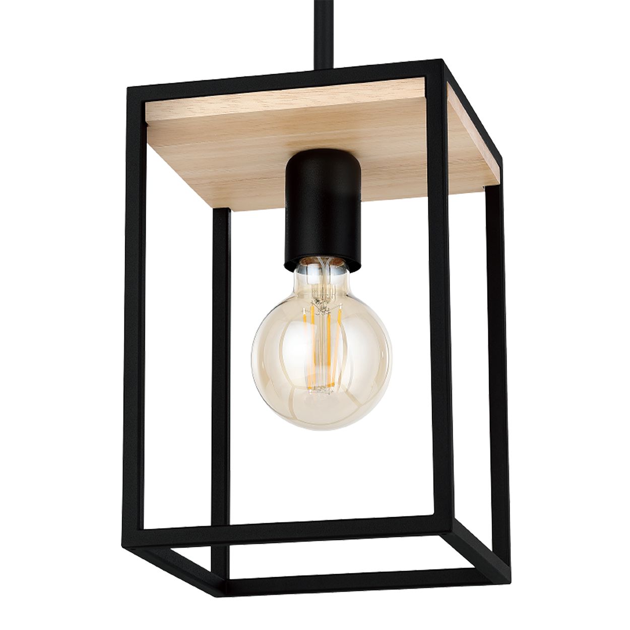 EGLO Libertad 1-Light Caged Black And Wooden Single Pendant