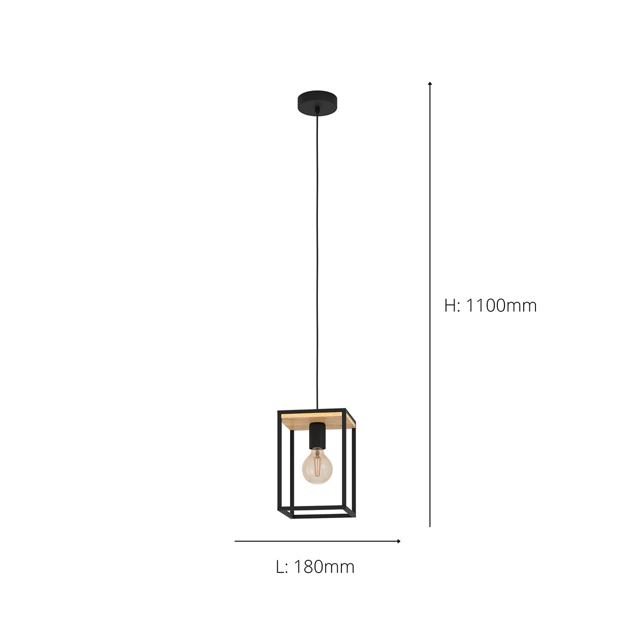 EGLO Libertad 1-Light Caged Black And Wooden Single Pendant