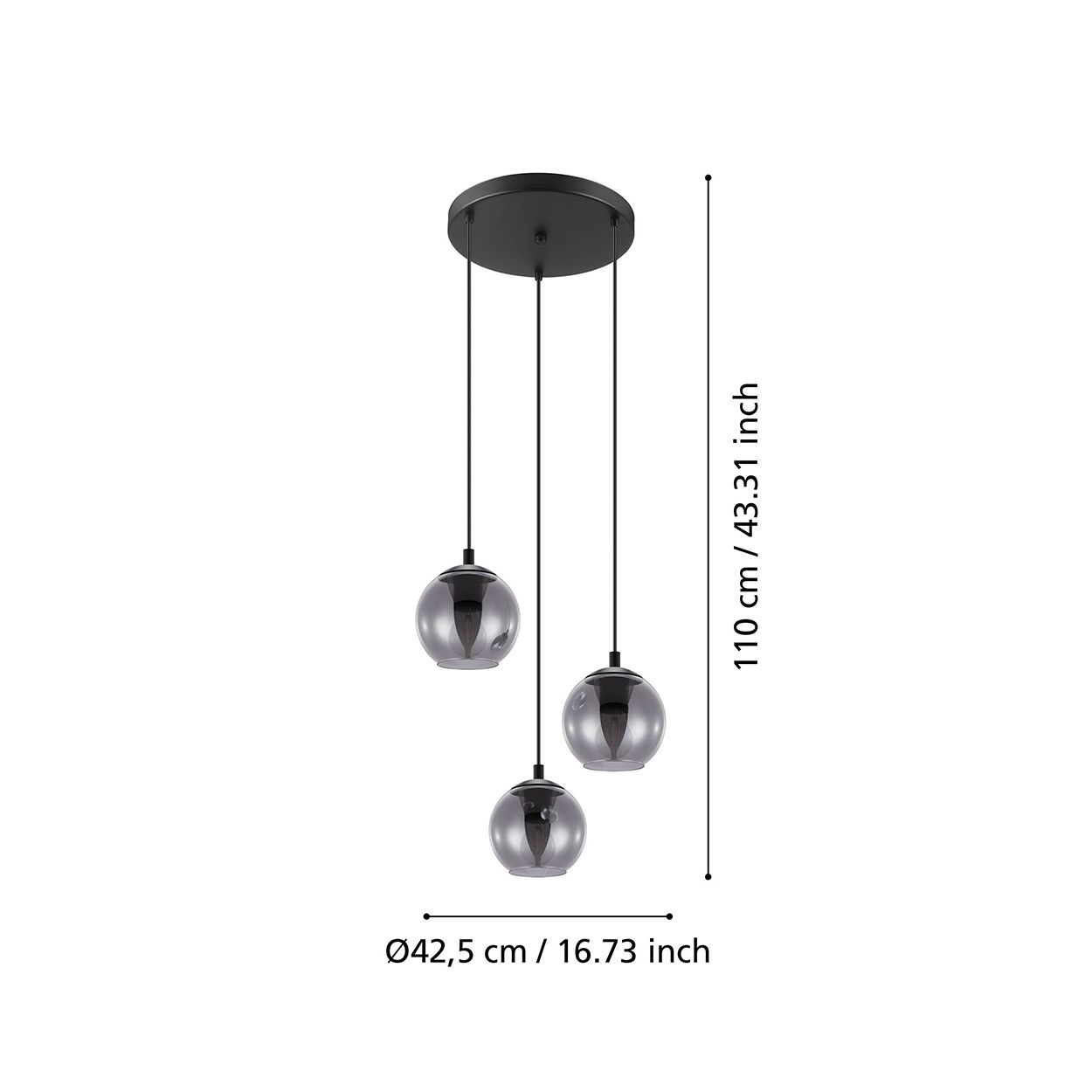 EGLO Ariscani Smoked Black Glass 3-Light Pendant