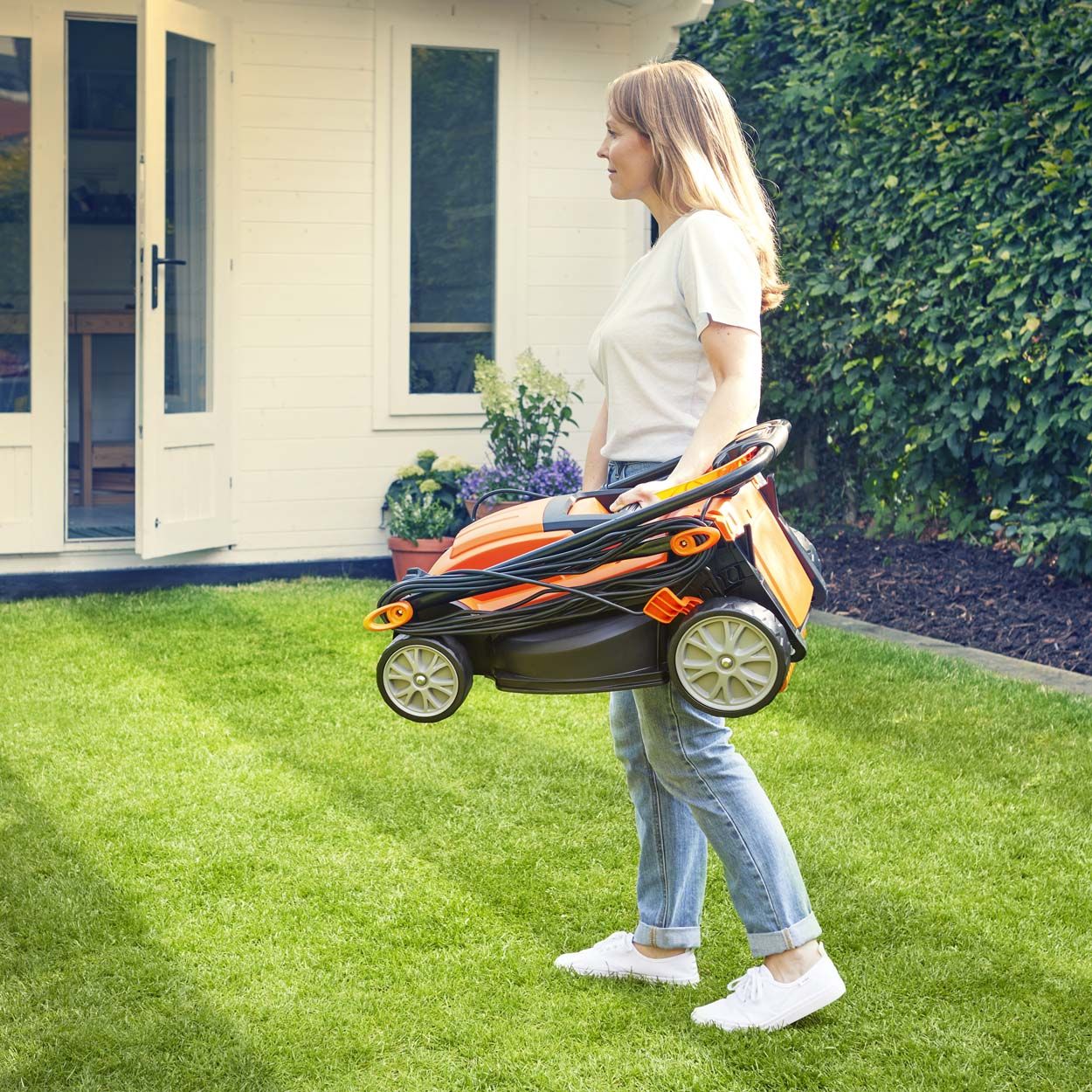 LawnMaster 1400W 34cm Electric Lawnmower and 25cm Grass Trimmer