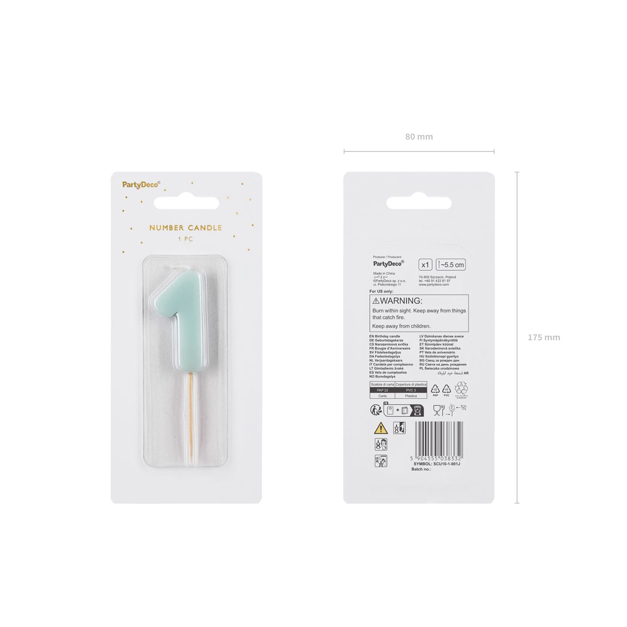 Numeral 1 Candle - Light Blue