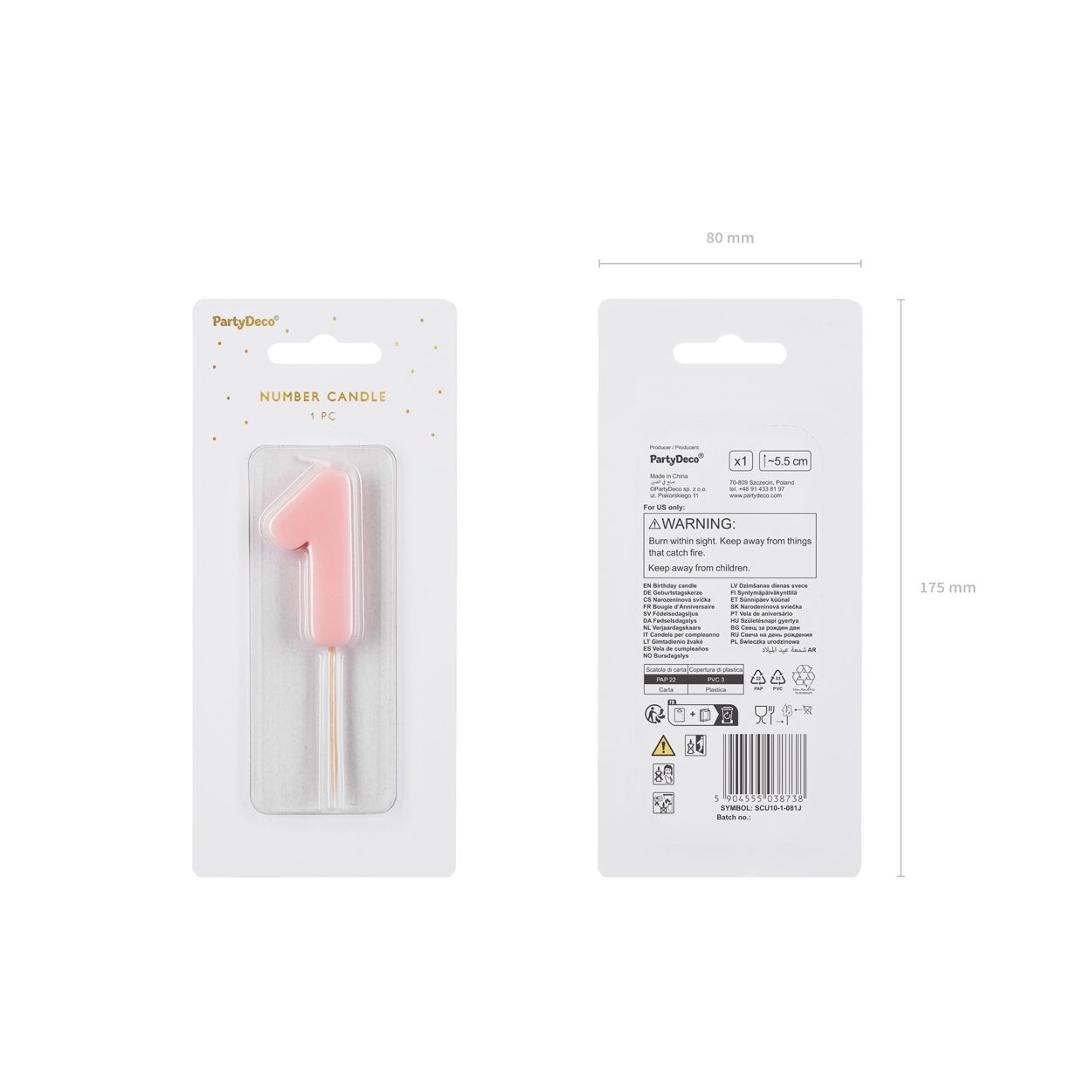 Number 1 Candle - Light Pink