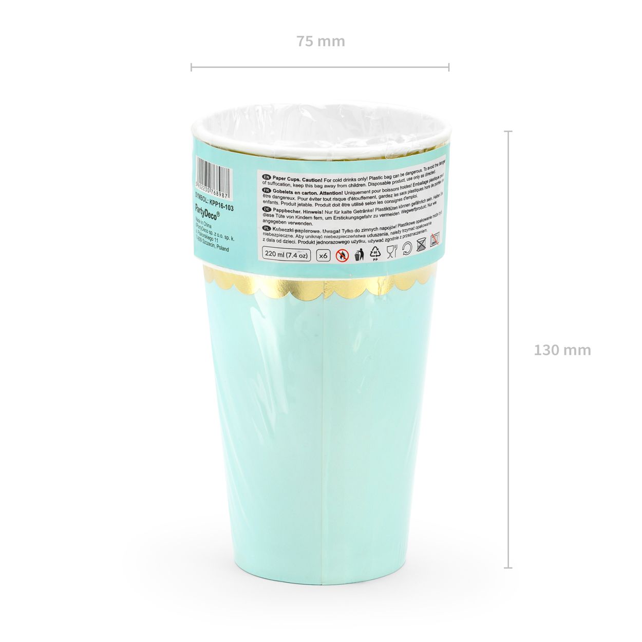 Light Mint with Gold Rim Paper Cups - 6 Pack