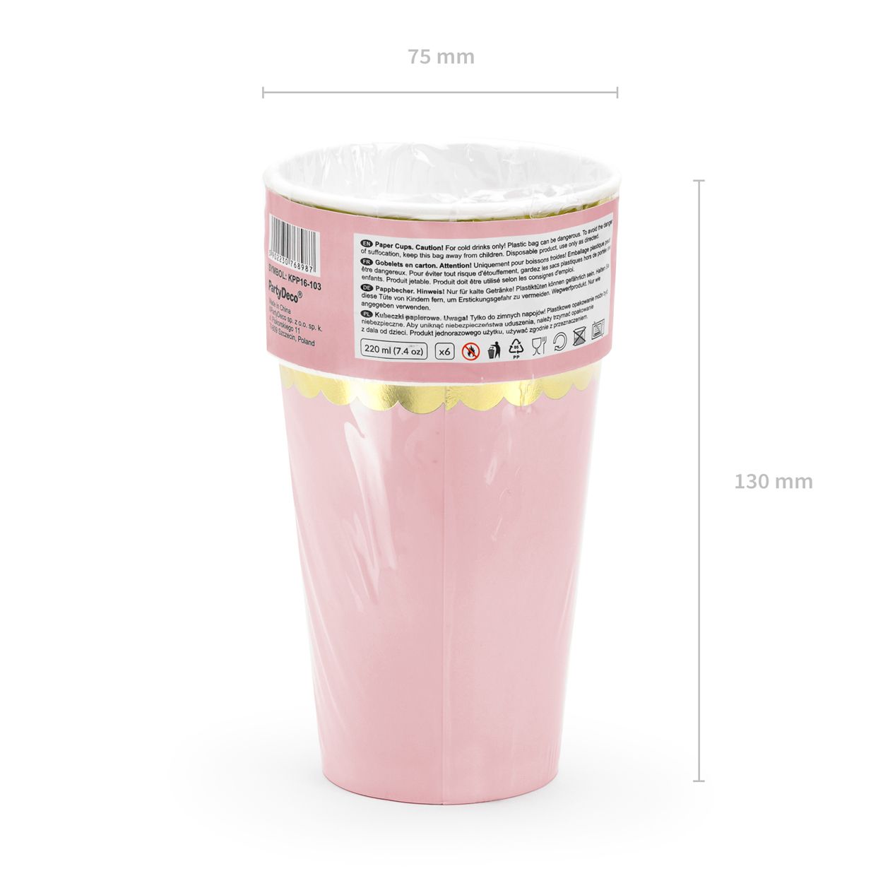 Light Pink with Gold Rim Paper Cups - 6 Pack