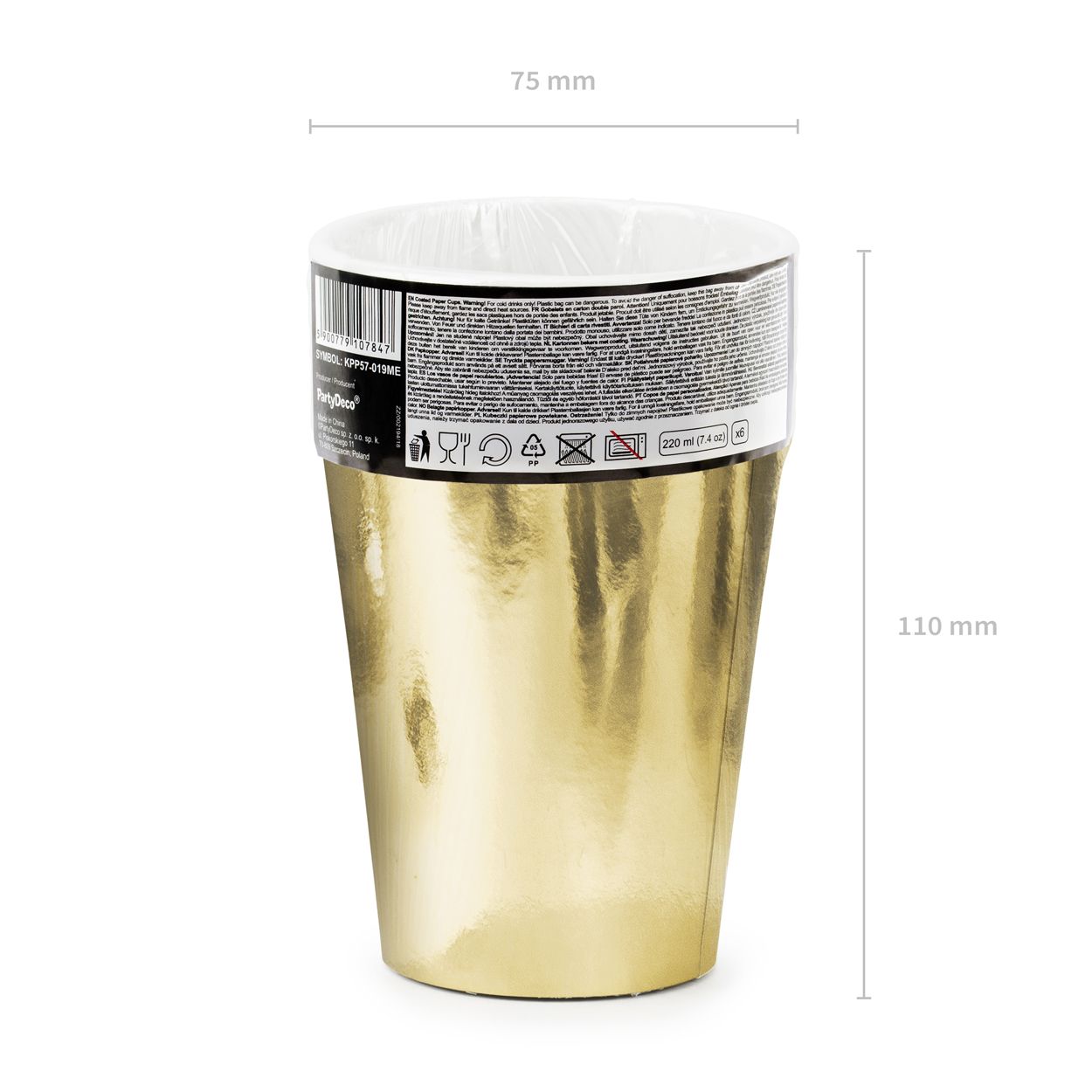 Metallic Gold Cups 220ml - 6 Pack