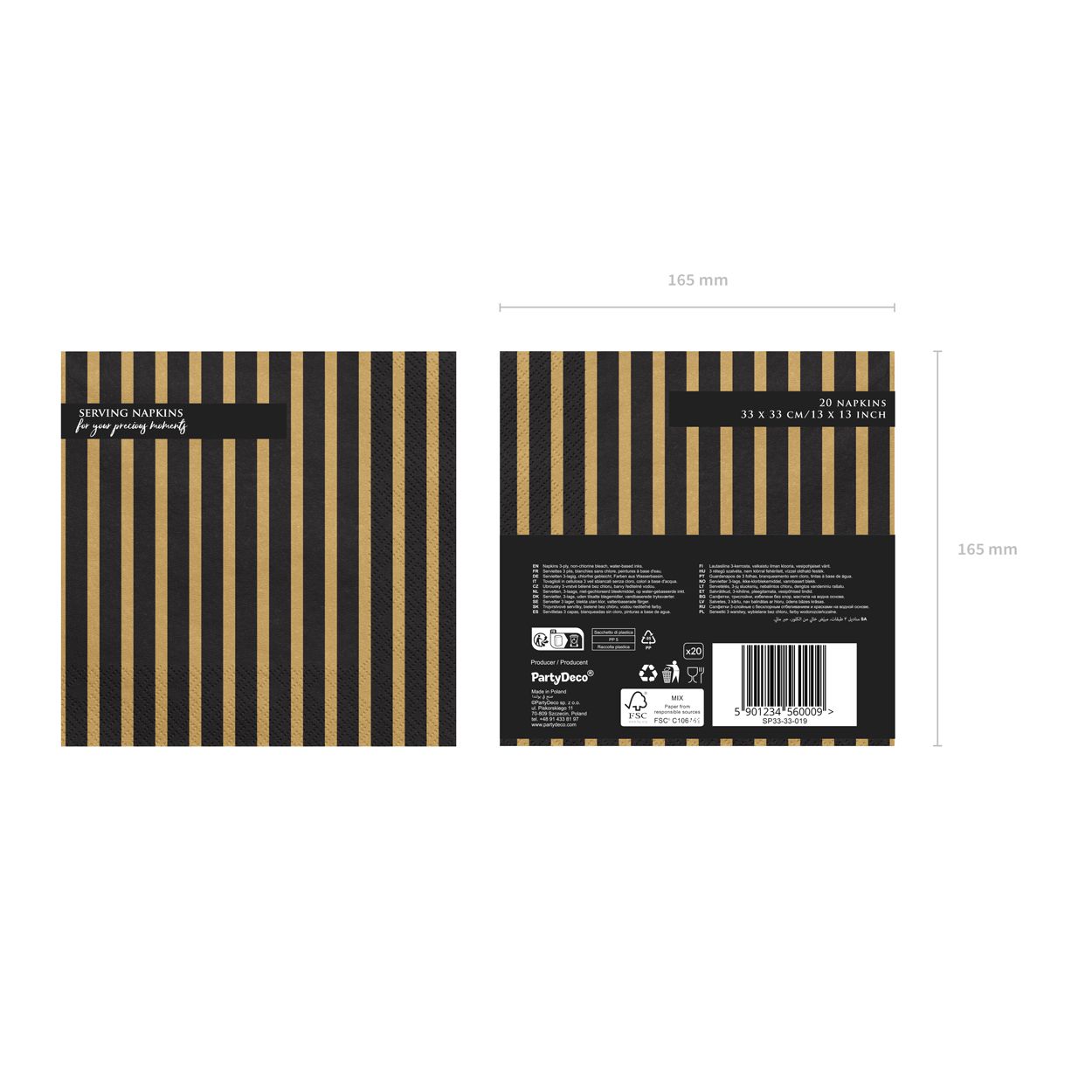 Stripes Napkins Gold 20 Piece