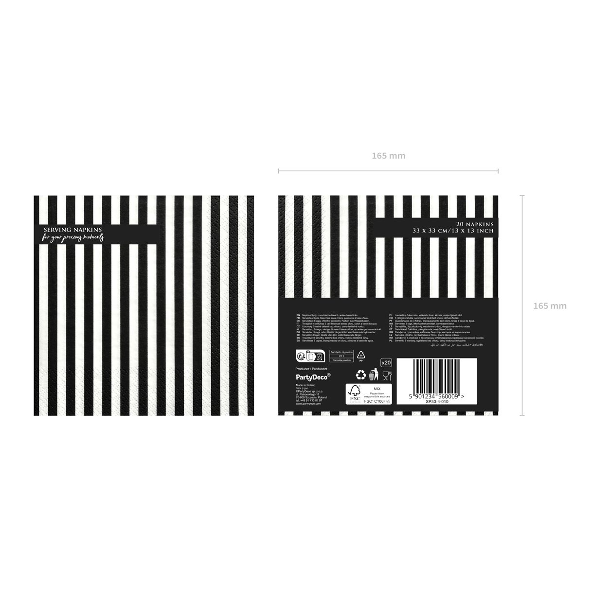 Stripes Napkins Black 20 Piece