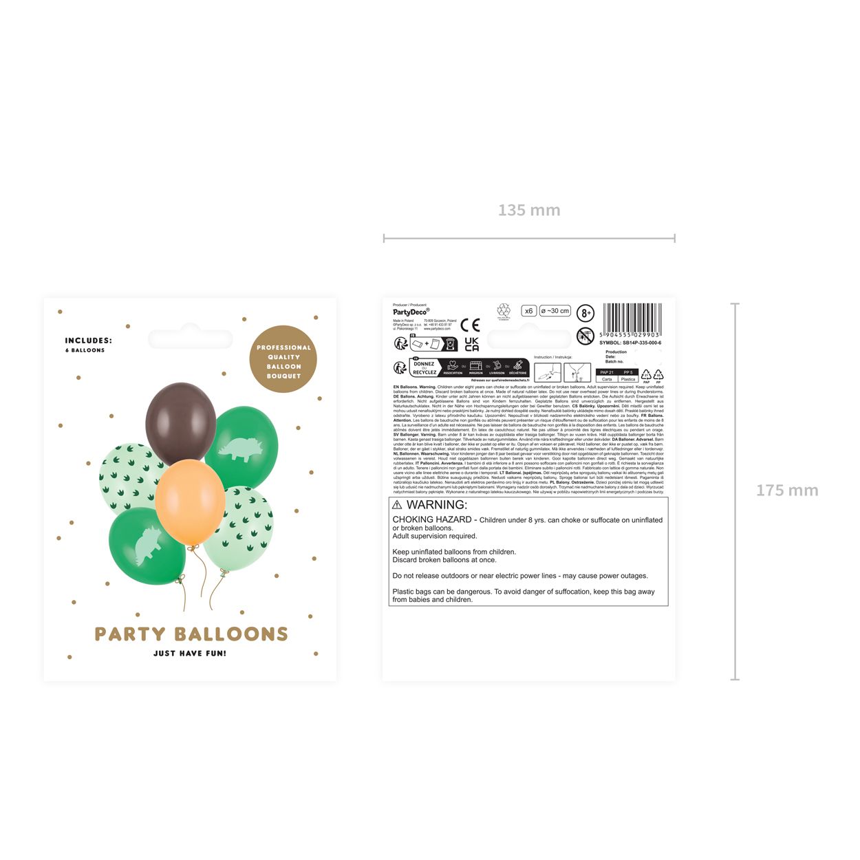 Dinosaur Green Balloons 30cm 6 Piece Set