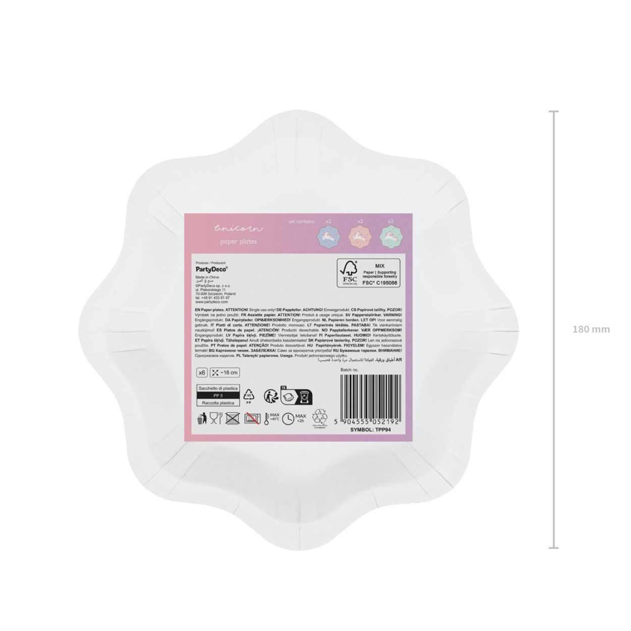 Unicorn Plates 18x18cm 6 Piece