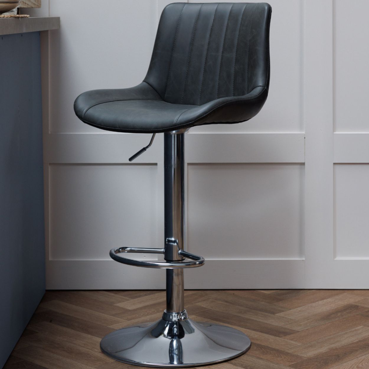 Westbury Grey Leather Barstool