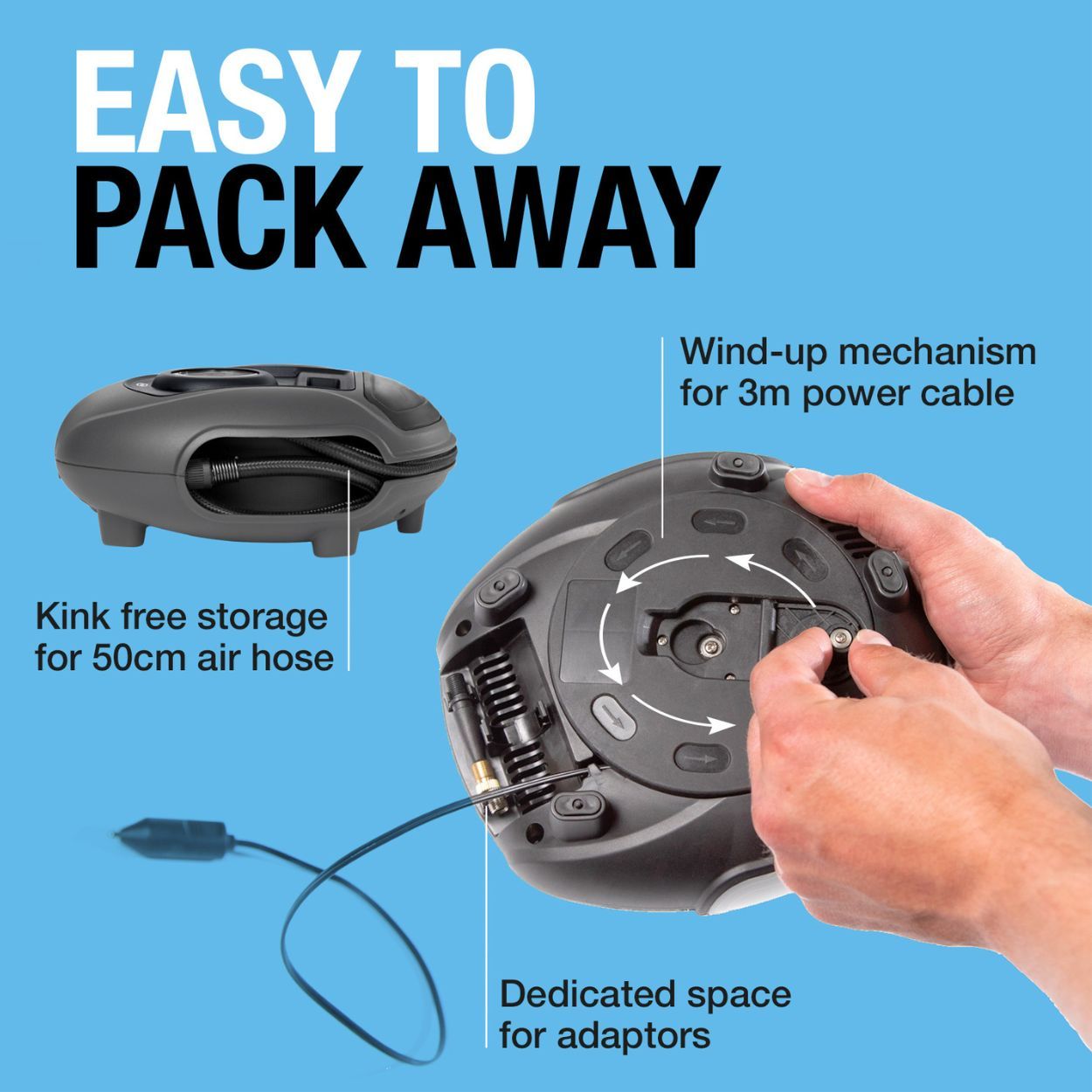 Analogue Tyre Inflator Includes Windup Power Cable